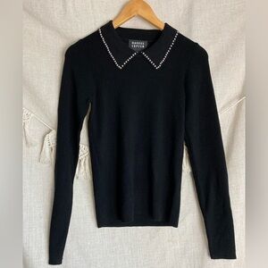 Markus Lupfer Studded Collar Black Merino Wool Pullover Sweater Size Small